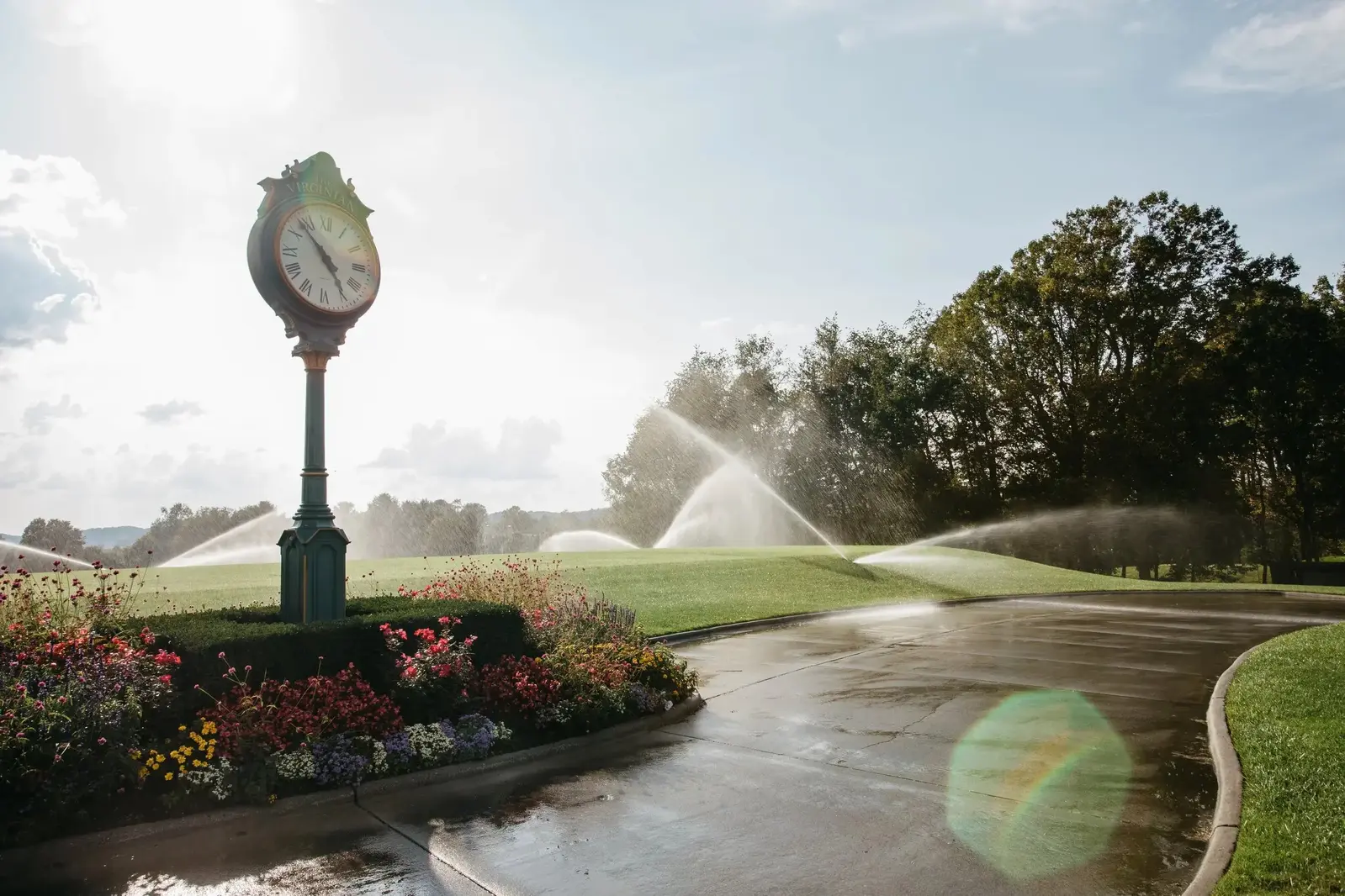 sprinklers on golf course